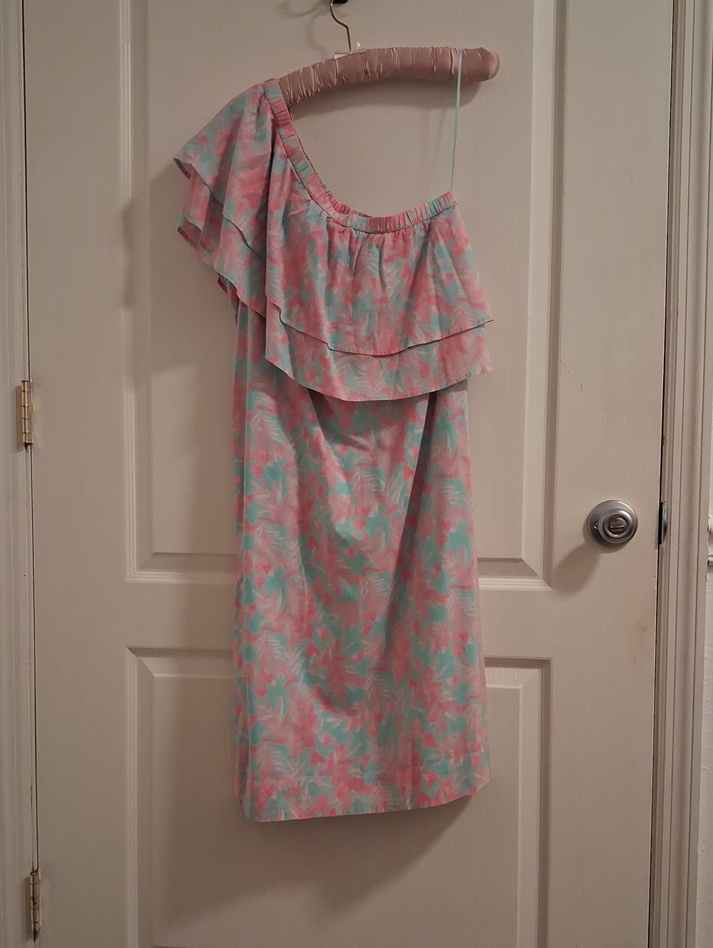 Vineyard Vines Coral & Mint Leaf Print Elastic Waist Skirt